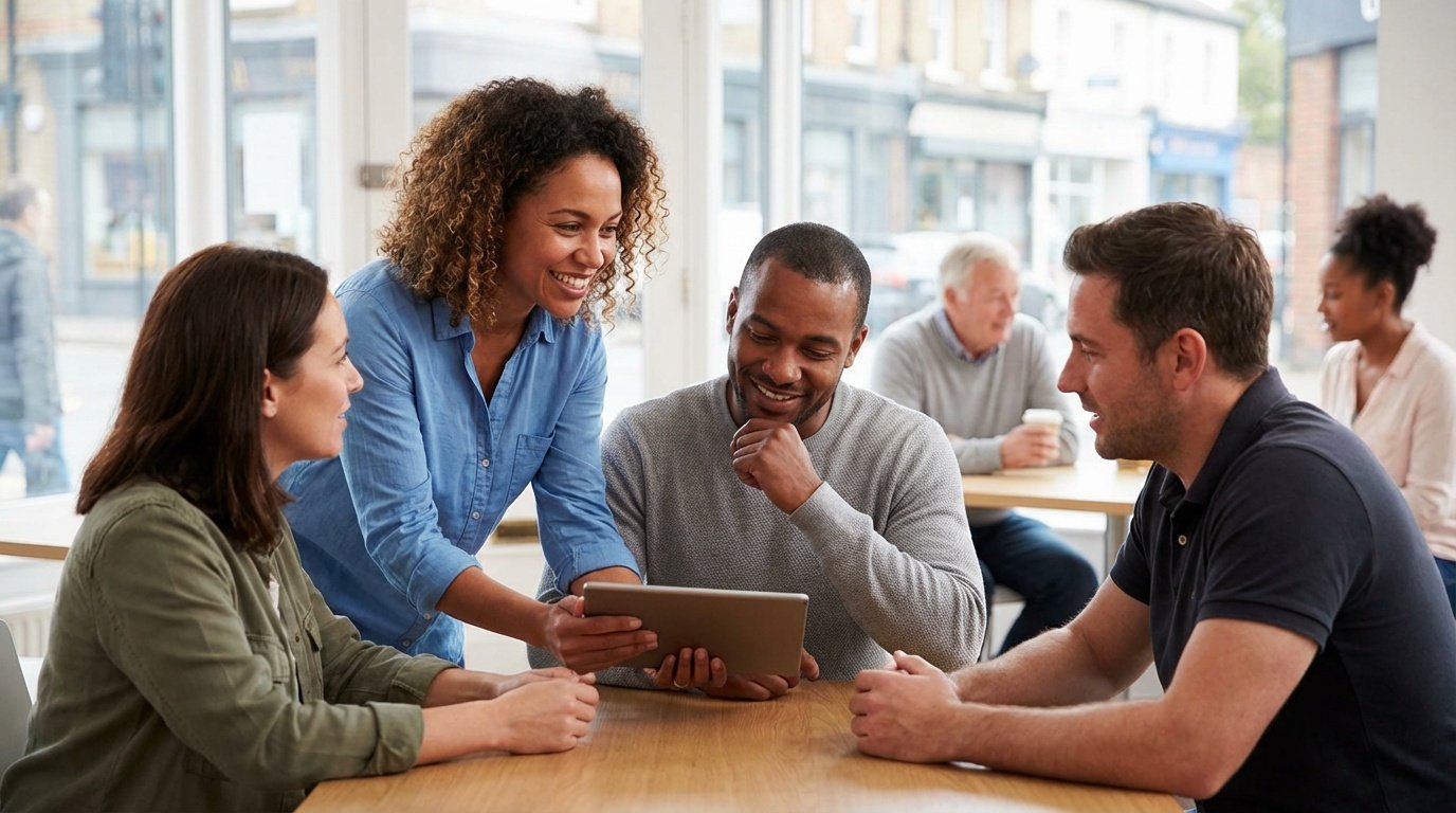 Man reviewing documents for personal line of credit application at home office with laptop and coffee