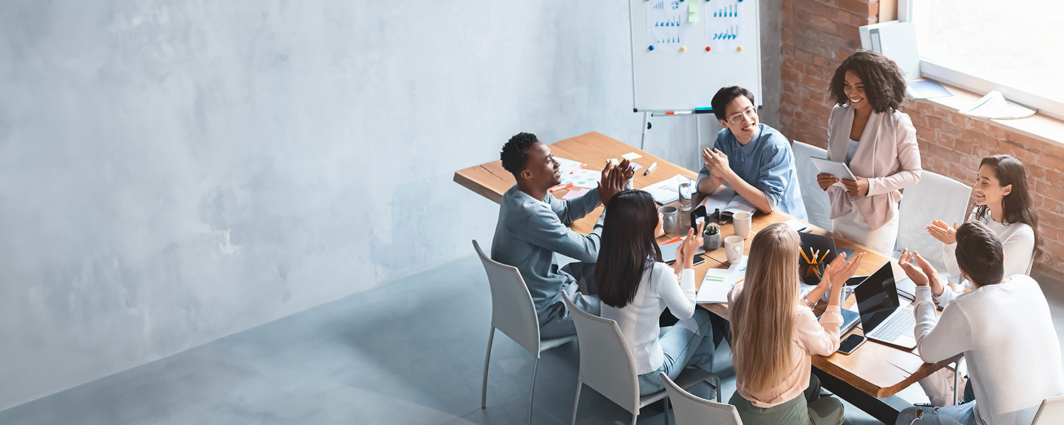group of employees talking