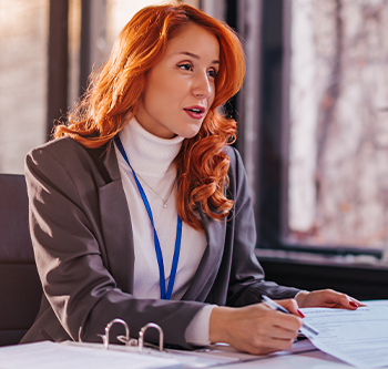 woman explaining financials to man