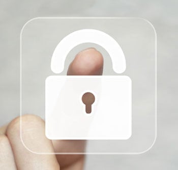 Close up of someone's finger clicking on to a digital lock icon
