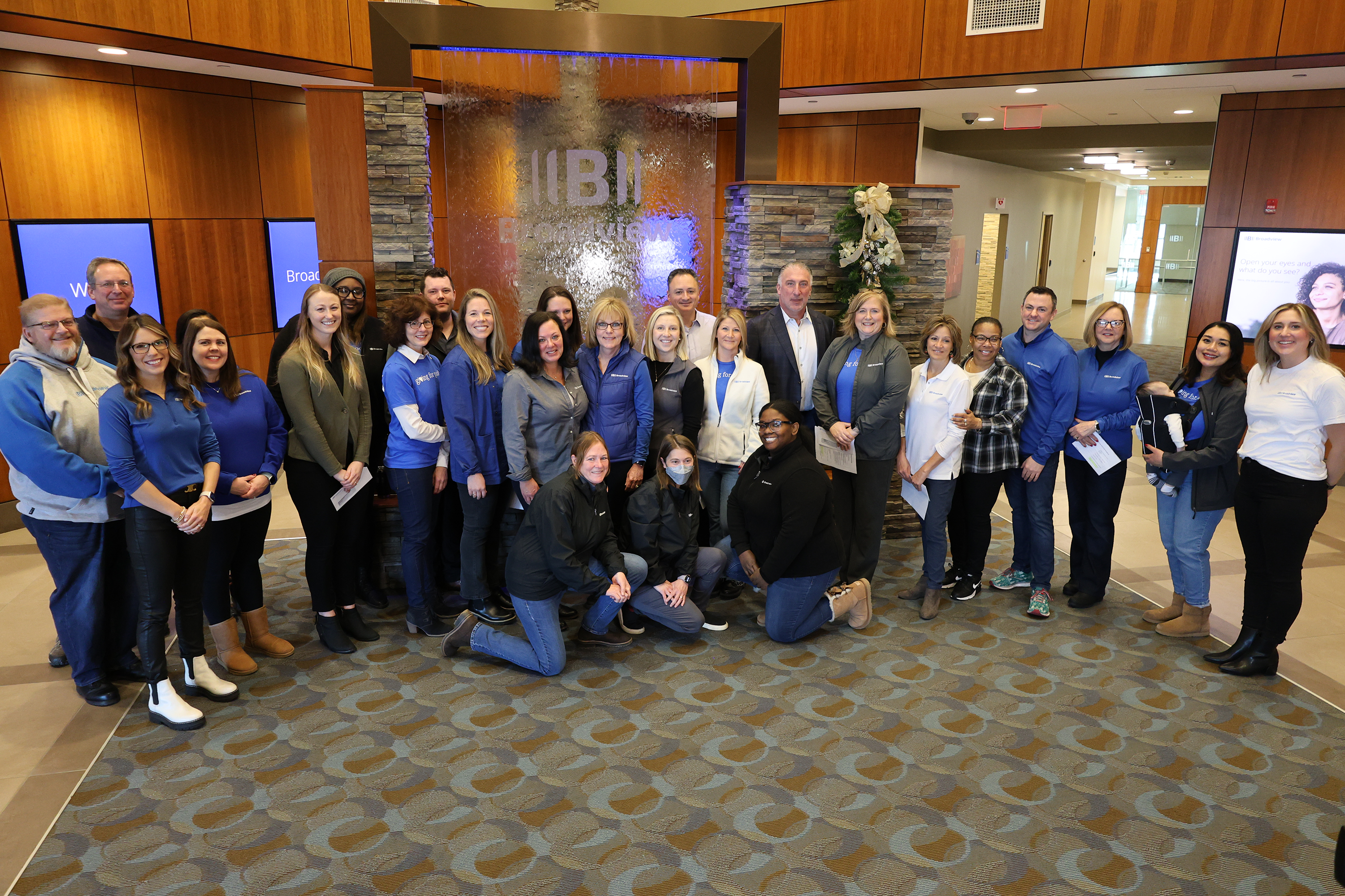 Large group of Broadview employees posed together