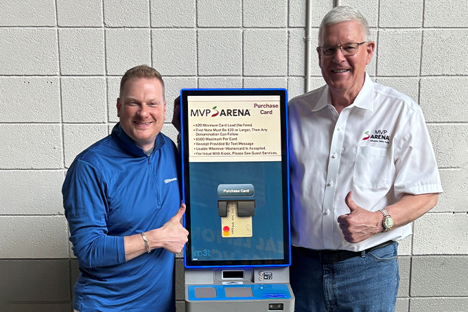 broadview and mvp arena representatives post with reverse atm