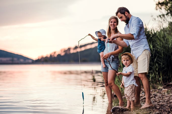 Family fishing together